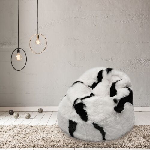 Sheepskin Beanbag Chair Icelandic Shorn White with Black Spot Undyed Sheepskin Bean Bag, Sheep Skin - Junior