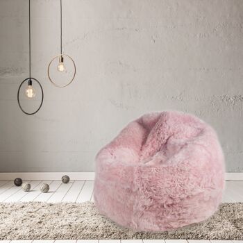 Fauteuil poire en peau de mouton islandais tondu rose pâle pouf en peau de mouton, peau de mouton rose - Junior 1