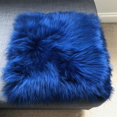 Swedish Sheepskin Square Seat Cover 37cm Bright Navy Blue