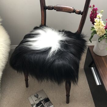 Housse de siège carrée en peau de mouton islandais 37 cm noir et blanc 3