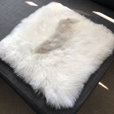 Icelandic Sheepskin Square Seat Cover 37cm White & Natural Grey Shorn