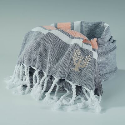 Hampton Hammam Towel | Navy & Orange | Wildash London