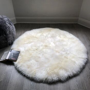 Tapis rond doux en peau de mouton britannique blanc crème ivoire TOUTES LES TAILLES DISPONIBLES - 110cm / 3.6 ft 1