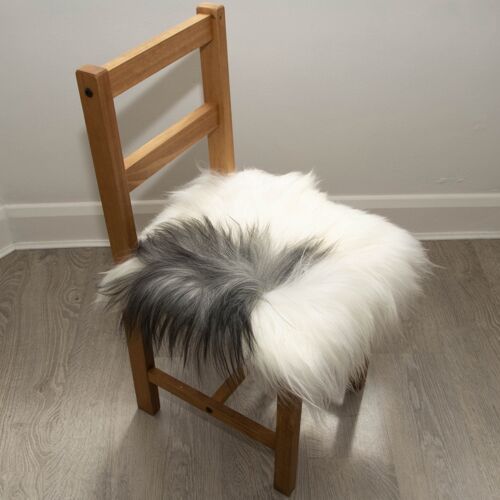 Icelandic Sheepskin Square Seat Cover 37cm White & Natural Grey