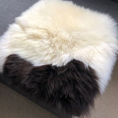 100% Real Sheepskin Seat Pad British Square 37cm White Cream Dark Brown