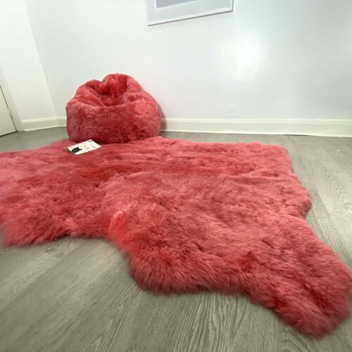 Icelandic Shorn Sheepskin Beanbag & Throw Set - Coral Pink Natural Edges Rectangular Stunning Soft Rug and Bean bag