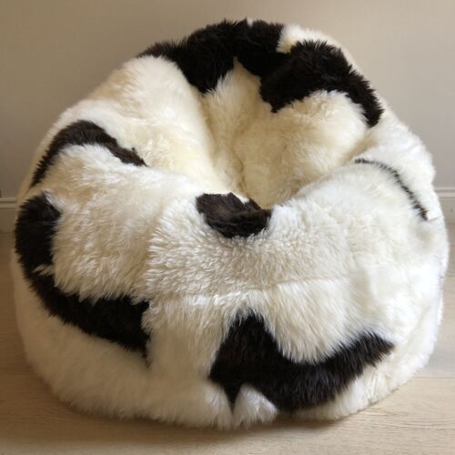 Sheepskin Beanbag Chair 100% Natural British White & Brown Spotted Bean Bag - Giant - White with Brown Spots