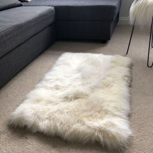 British Sheepskin Rug Ivory Cream White Straight Edges Rectangular ALL SIZES AVAILABLE - 55cm x 85cm