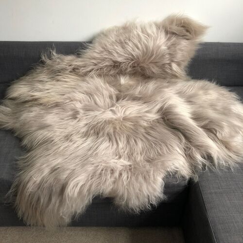 Icelandic Sheepskin Long Fur Rug Sheep Skin Throw Dove Grey ALL SIZES - Quad