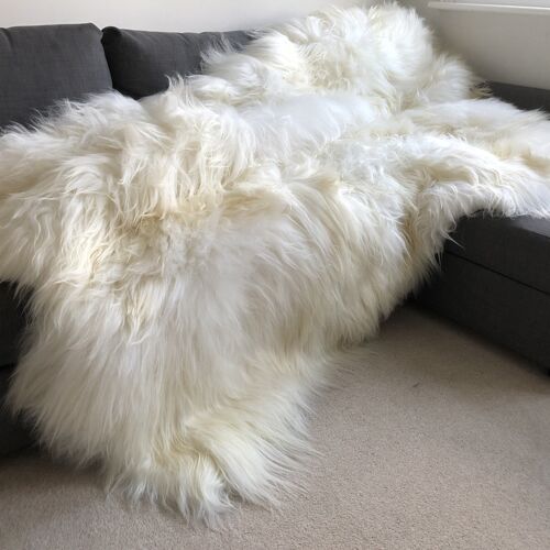 Icelandic Sheepskin Long Fur Rug 100% Natural White Sheep Skin Throw ALL SIZES available Double, Triple, Quad, Penta, Sexto, Octo - Sexto