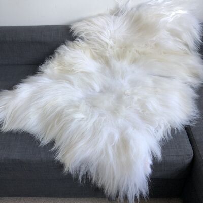 Icelandic White Long Fur Sheepskin Rug 100% Natural Sheep Skin Throw Undyed - M