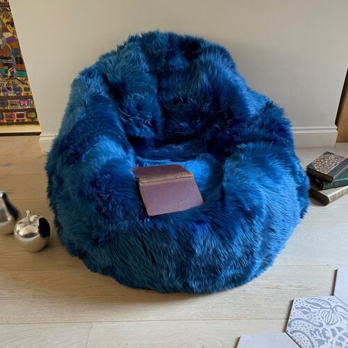 100% British Sheepskin Beanbag Chair Royal Blue - Junior