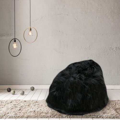 100% Icelandic Longhair Sheepskin Beanbag Chair Natural Black - Junior