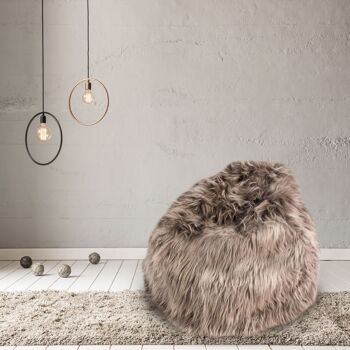 Pouf 100% Mouton islandais poil long Taupe - Géant 1