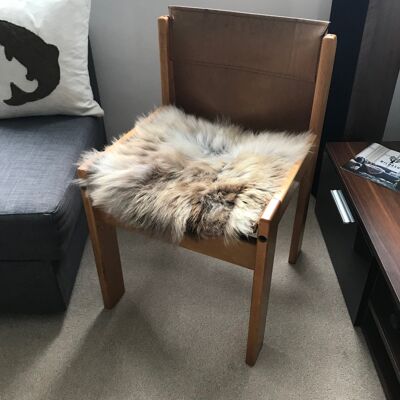 British Sheepskin Seat Cover Natural Melange Brindle Browns & Whites ::: Square 37cm