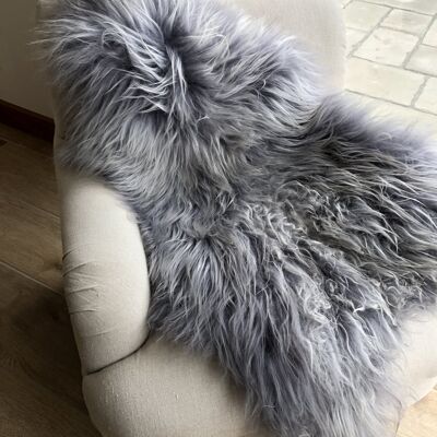 Icelandic Sheepskin Rug Cool Grey Long Fur Throw - L