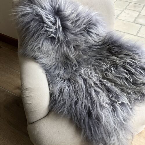 Icelandic Sheepskin Rug Cool Grey Long Fur Throw - XL