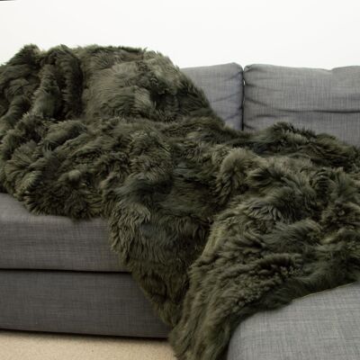 Dark Olive Green Tuscan Shearling Throw | Rug | 240cm x 260cm - 120cm x 260cm