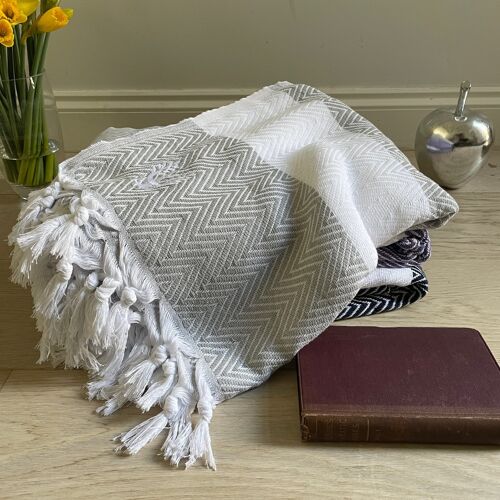 Chevron Organic Cotton Heavyweight Throw - Pewter