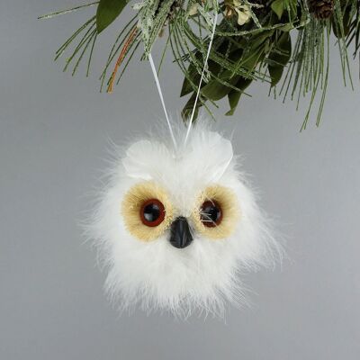 Snowy Feather Owl Ball Ornament - Single Owl