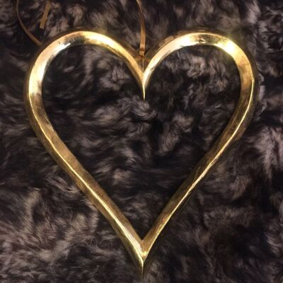 Golden Wooden Open Heart on Ribbon 30cm
