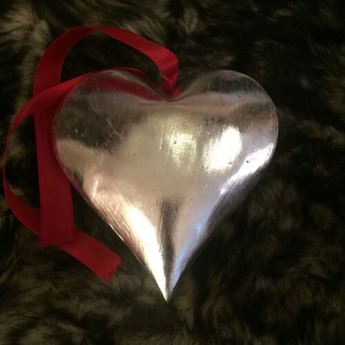 Silver Wooden Heart on Ribbon 8cm