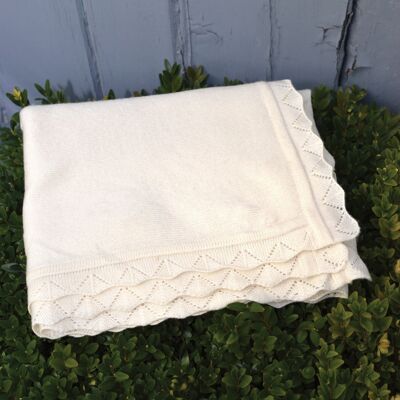 Cashmere Scallop Edge Baby Blanket - Whipped Cream