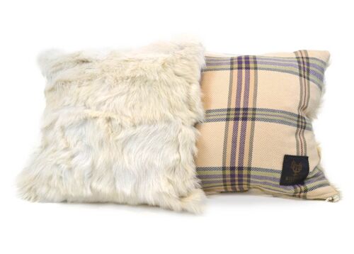 Shearling Cushion Square 45cm Clotted Cream & Highland Light Tartan Merino Wool