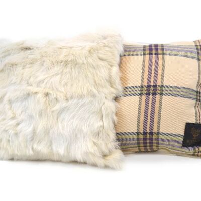 Shearling Cushion Square 45cm Clotted Cream & Highland Light Tartan Merino Wool