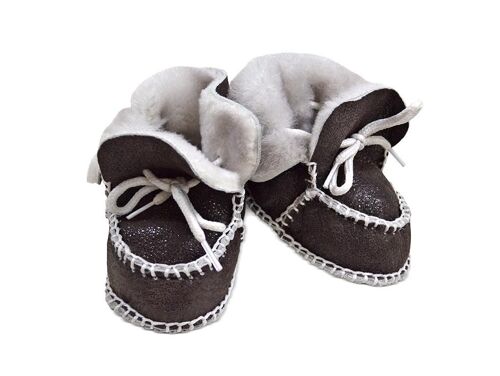 Shearling Baby Booties S 3-12 Months - Glitter Brown & White Shearling