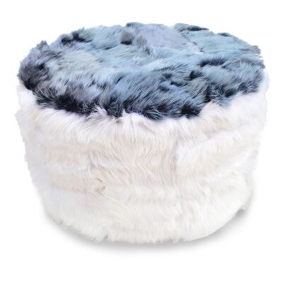The Cossack Shearling Pouffe - White & Arctic Blue - Champagne & Conker