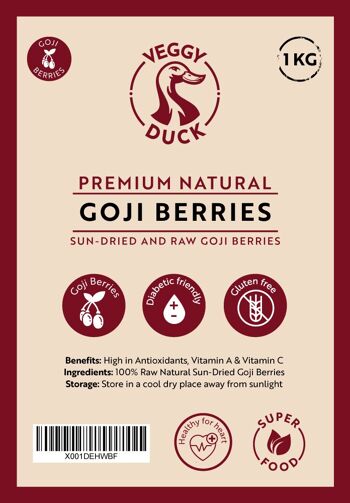 Bacche de Goji Crude Naturali (1Kg) - Qualità Premium | essiccato al sole | Senza Glutine | Senza OGM 2