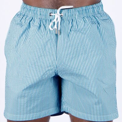Quick-drying turquoise stripe swim shorts