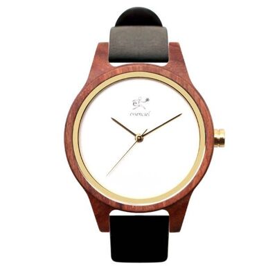 Watch in wood and black leather - Kate