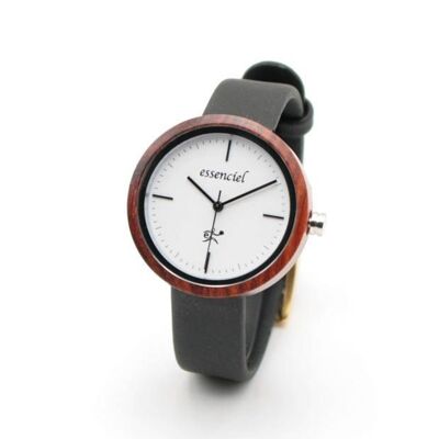 Montre en bois cuir noir - Caro Palissandre