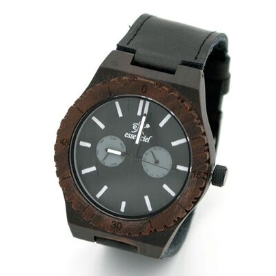 Men's black leather wood watch - Dylan