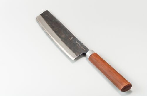 HERITEDGE Gemüsemesser - super scharfe Klinge aus Carbonstahl- handgefertigt in Vietnam - mit ovalem Eisen Holzgriff- klassisches asiatisches Nakiri Messer