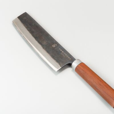 Couteau d'office HERITEDGE - lame en acier au carbone super tranchante - fait à la main au Vietnam - avec manche en bois de fer ovale - couteau Nakiri asiatique classique