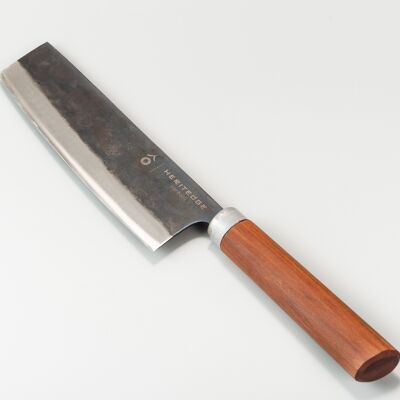 HERITEDGE paring knife - super sharp carbon steel blade - handmade in Vietnam - with oval iron wooden handle - classic Asian Nakiri knife