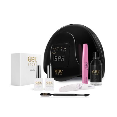 Gelstory pro led drying nail lamp kit with gel nail polish, top coat base coat, cleanser, wipe