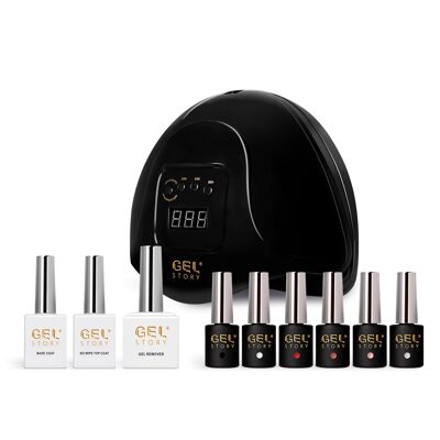 Pro led nail lamp kit with gel nail polish essentials- 6 colours- no wipe top coat- base coat and gel remover