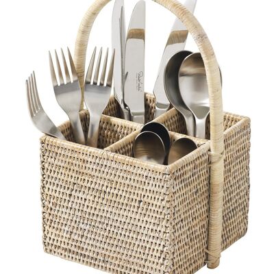 Cutlery holder 4 boxes Casse-croute rattan white limed