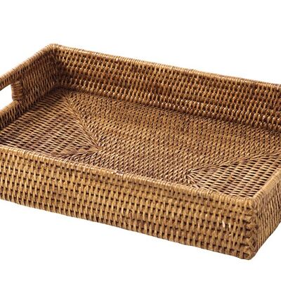 Babette rectangular honey rattan tray