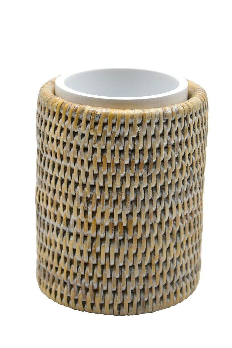 Portabicchieri in rattan bianco ceruse Resy