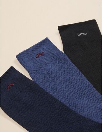 Pack de 3 Chaussettes - Chevron gaufré noir, navy et bleu 3