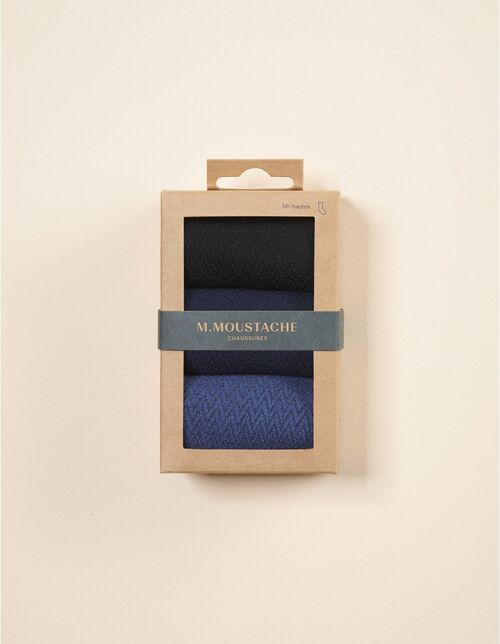 Pack de 3 Chaussettes - Chevron gaufré noir, navy et bleu
