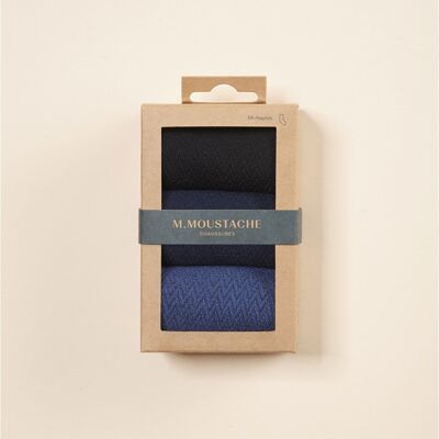 Pack of 3 Socks - Black, navy and blue embossed chevron
