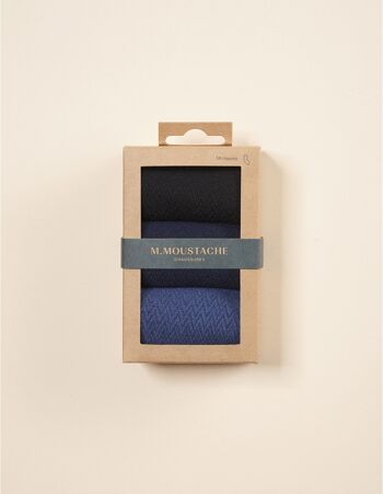 Pack de 3 Chaussettes - Chevron gaufré noir, navy et bleu 1