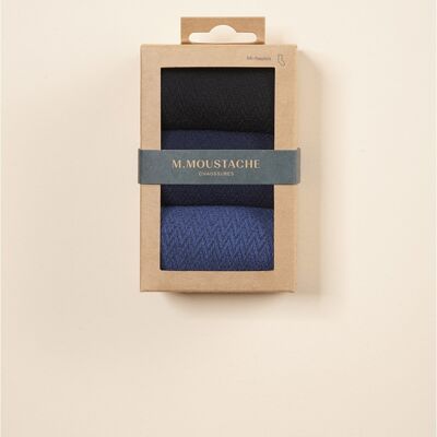 Pack de 3 Chaussettes - Chevron gaufré noir, navy et bleu