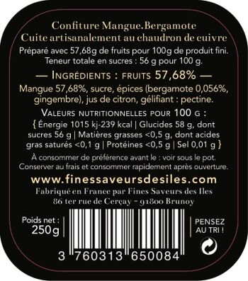 FINES SAVEURS DES ÎLES - Confiture artisanale Mangue Bergamote - Pot 250g 2
